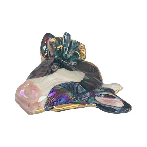 Vintage Cow Slide Button Cover 1.75" 14kt Gold Plated Enamel Figural Jewelry - Picture 6 of 9